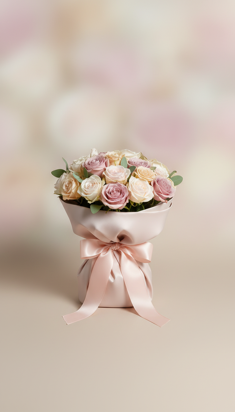 Blush Rose Bouquet with Silk Wrap